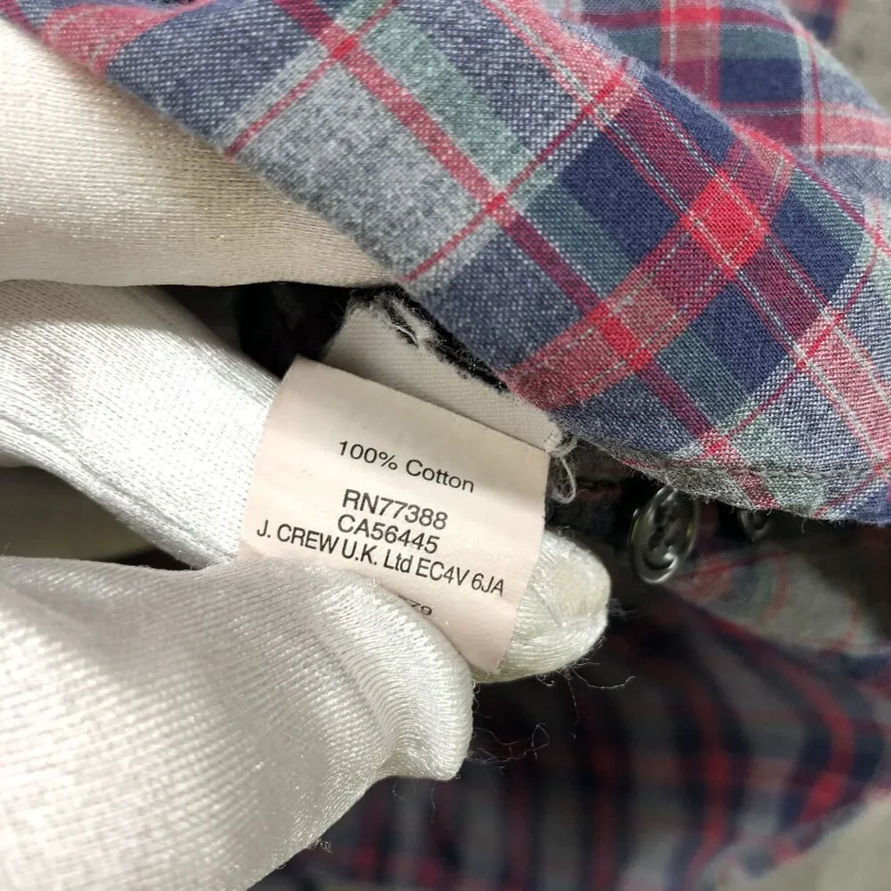 J. Crew‎ Button Down Shirt Mens S Navy Red Plaid Long Sleeve Cotton